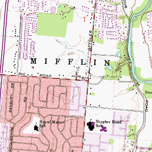 Topographic Map of Mifflin Township Fire Department Station 134, OH