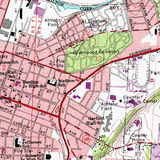 Topographic Map of Hamilton Fire Department Station 25, OH