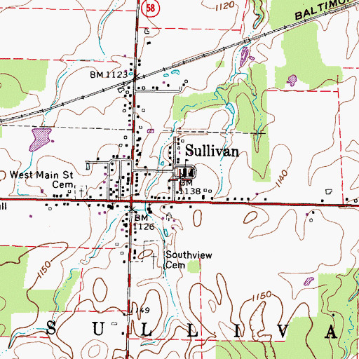 Topographic Map of Sullivan Volunteer Fire Department Station 2, OH