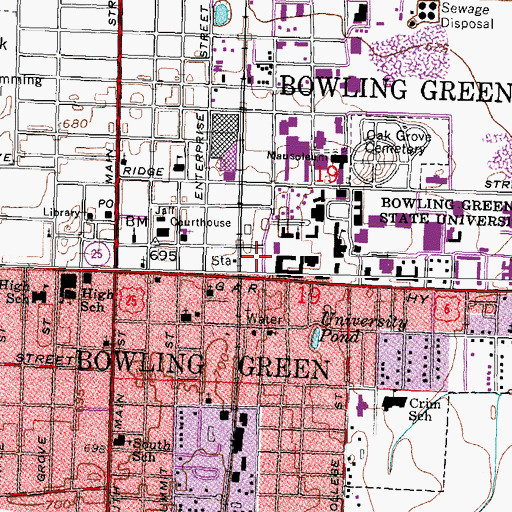 Topographic Map of Bowling Green Division of Fire Station 1, OH