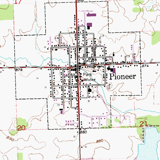 Topographic Map of Pioneer Fire Department, OH