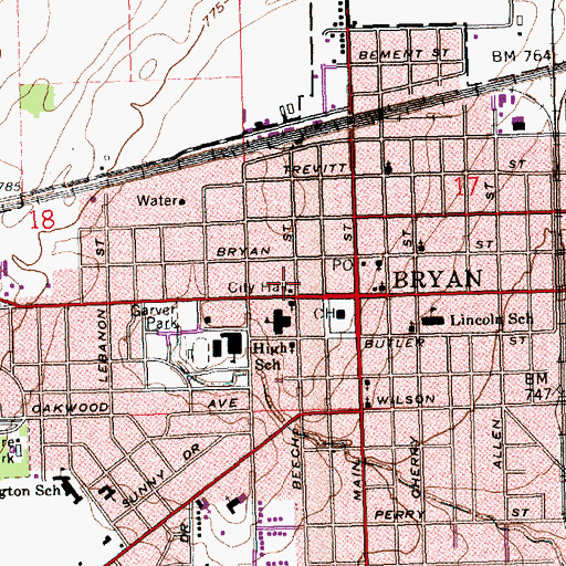 Topographic Map of Bryan Fire Department, OH