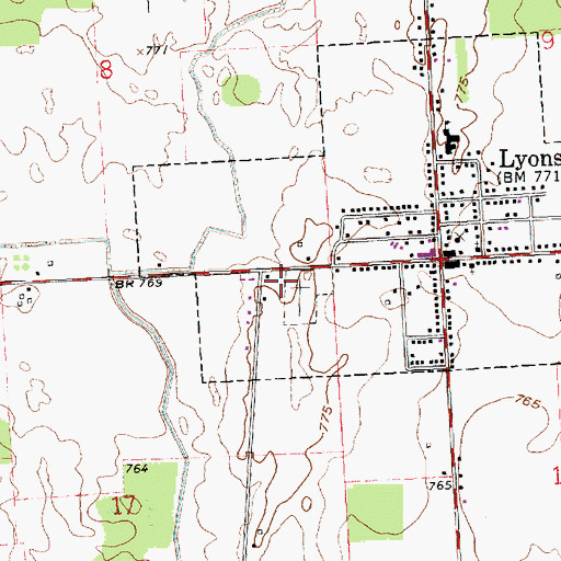 Topographic Map of Lyons Royalton Volunteer Fire Department, OH