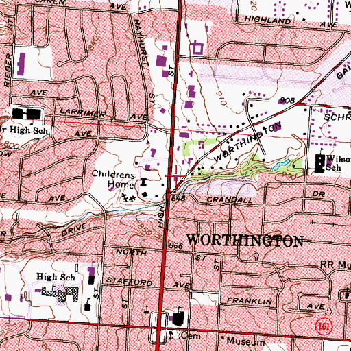 Topographic Map of Worthington Fire Department, OH