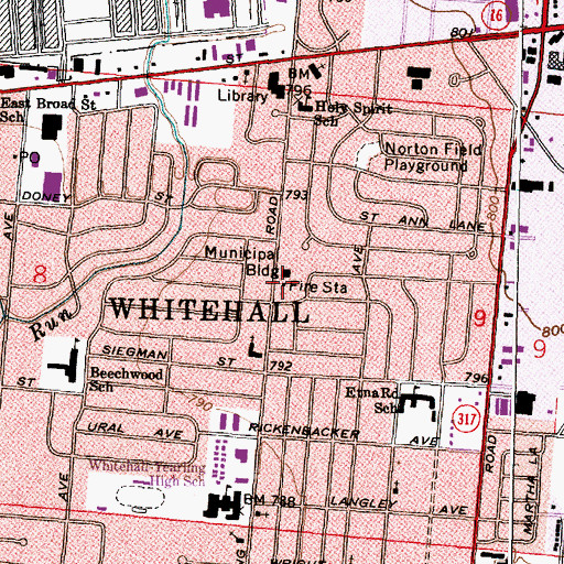 Topographic Map of Whitehall Division of Fire, OH