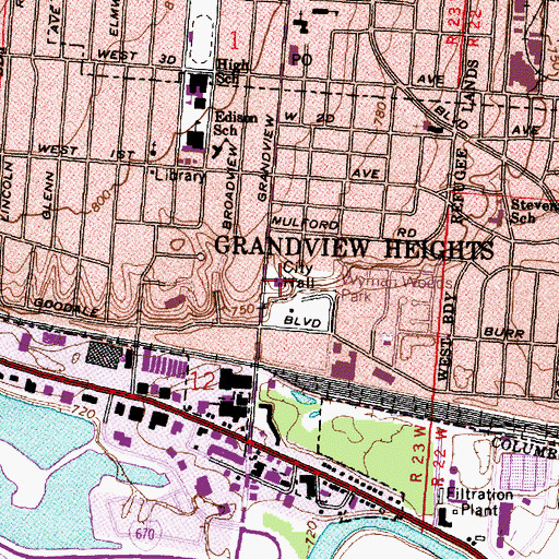 Topographic Map of Grandview Heights Division of Fire Station 51, OH