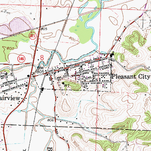 Topographic Map of Pleasant City Volunteer Fire Department, OH