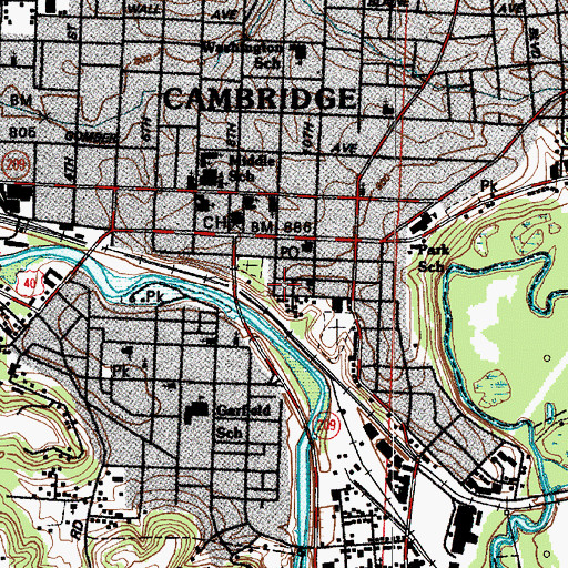 Topographic Map of Cambridge Fire Department, OH