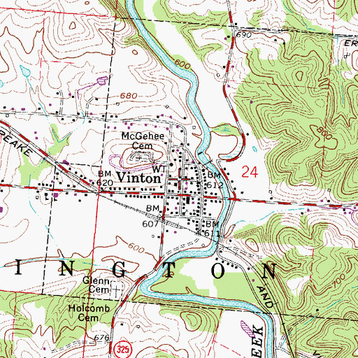 Topographic Map of Vinton Volunteer Fire Department, OH