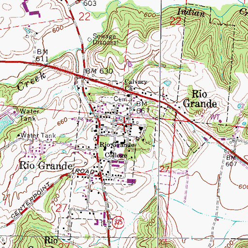 Topographic Map of Rio Grande Fire Department, OH