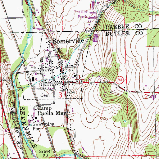 Topographic Map of Somerville Volunteer Fire Department, OH