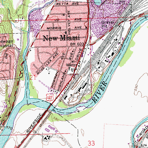 Topographic Map of New Miami Fire Department, OH