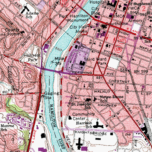 Topographic Map of Hamilton Fire Department Station 22 Headquarters, OH