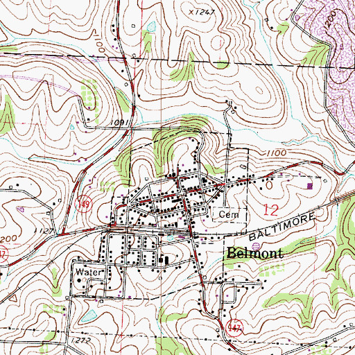 Topographic Map of Belmont Volunteer Fire Department Station 17, OH