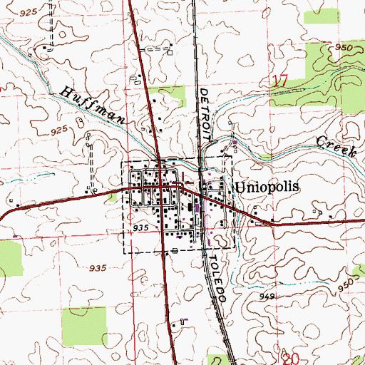 Topographic Map of Uniopolis Volunteer Fire Department, OH