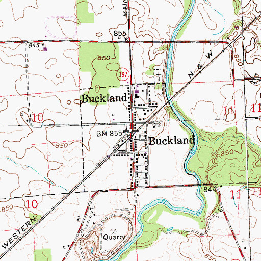 Topographic Map of Buckland Volunteer Fire Department, OH
