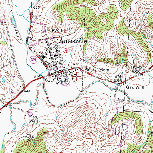 Topographic Map of Amesville Ames - Bern Township Volunteer Fire Department, OH