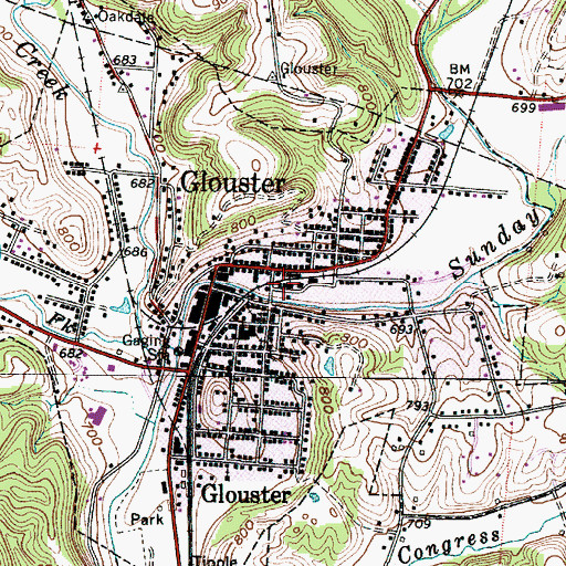 Topographic Map of Glouster Fire Department, OH