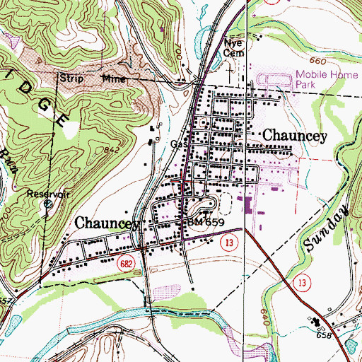 Topographic Map of Chauncey - Dover Volunteer Fire Department, OH