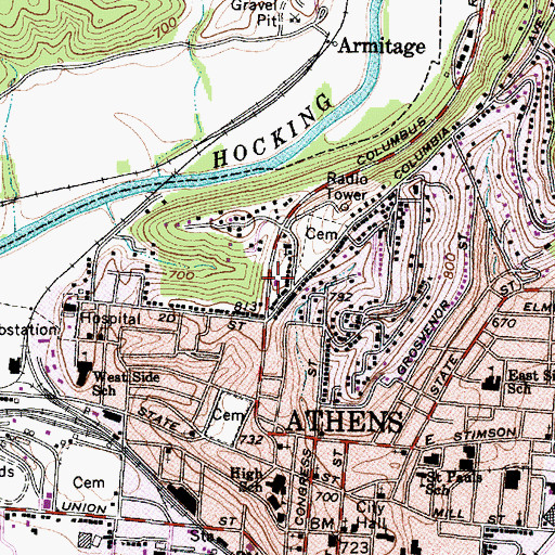Topographic Map of Athens Fire Department Station 1, OH
