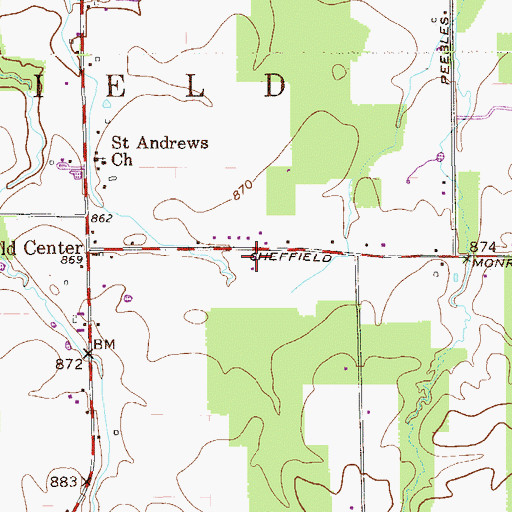 Topographic Map of Sheffield Township Volunteer Fire Department, OH