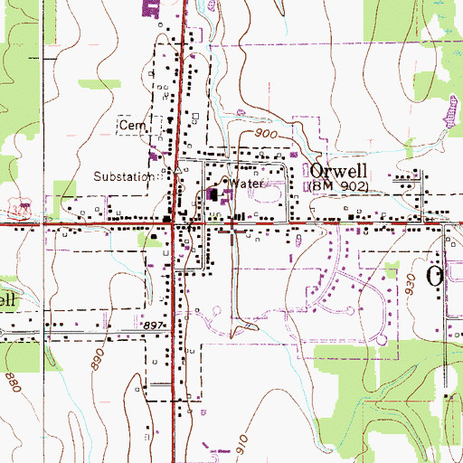 Topographic Map of Orwell Volunteer Fire Department, OH