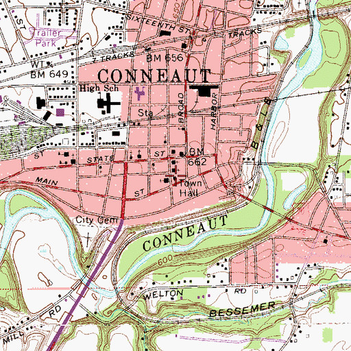 Topographic Map of Conneaut Fire Department Station 1 Headquarters, OH