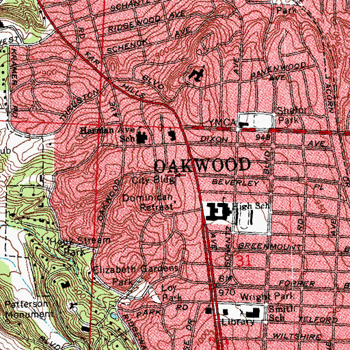 Topographic Map of Oakwood Safety Department, OH