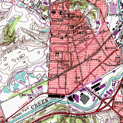 Topographic Map of Cincinnati Fire Department - Station 38, OH