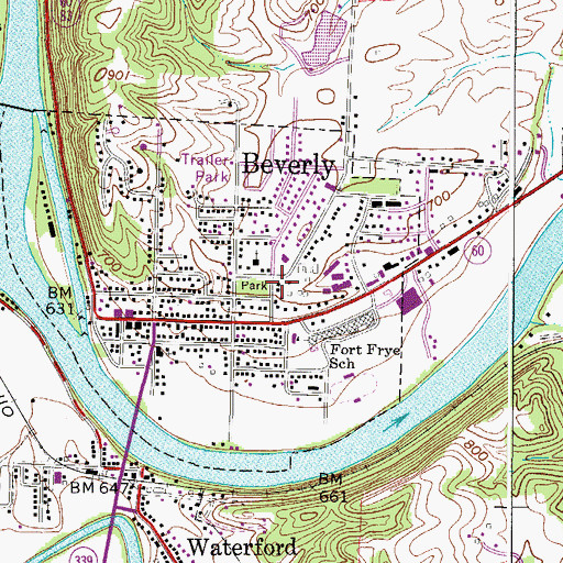Topographic Map of Beverly Volunteer Fire Department, OH
