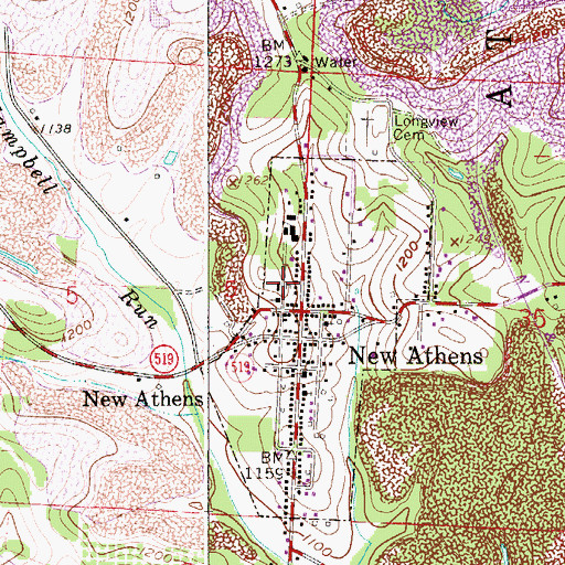 Topographic Map of New Athens Volunteer Fire and Emergency Department, OH