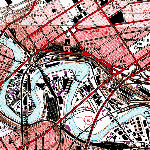 Topographic Map of Cleveland Fire Department - Station 21, OH