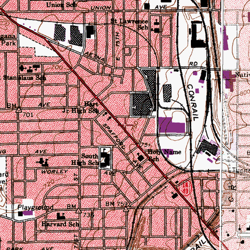 Topographic Map of Cleveland Division of Fire - Station 11, OH