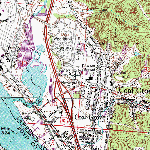 Topographic Map of Coal Grove Fire Department, OH
