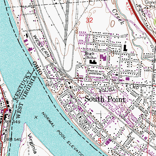 Topographic Map of South Point Volunteer Fire Department, OH