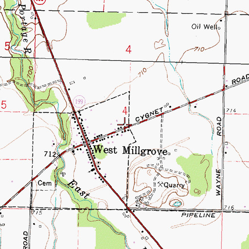 Topographic Map of West Millgrove Fire Department, OH