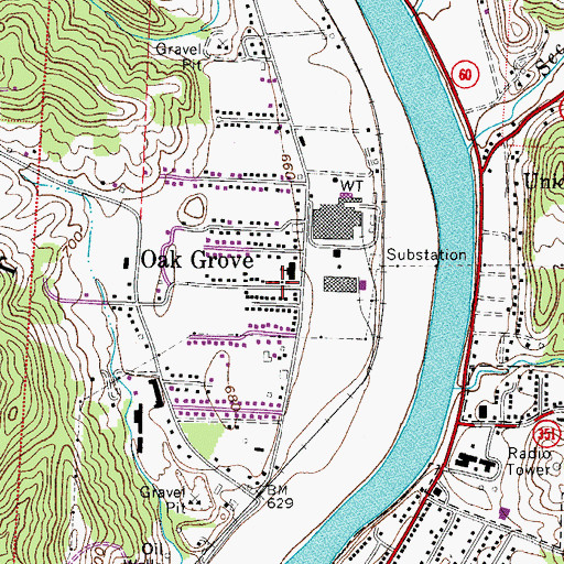 Topographic Map of Oak Grove Fire Department, OH