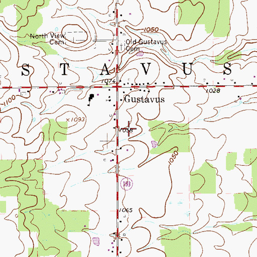 Topographic Map of Gustavus Volunteer Fire Department, OH