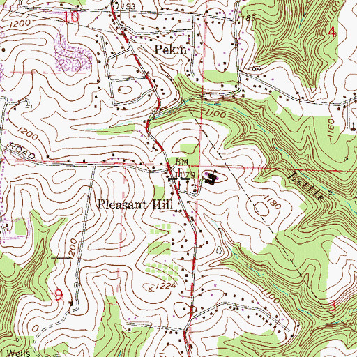 Topographic Map of Pleasant Hill Volunteer Fire Department, OH