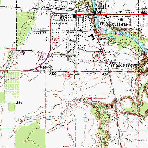 Topographic Map of Wakeman Fire Department, OH