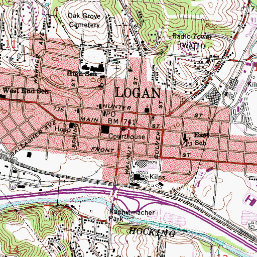 Topographic Map of Logan Fire Department, OH