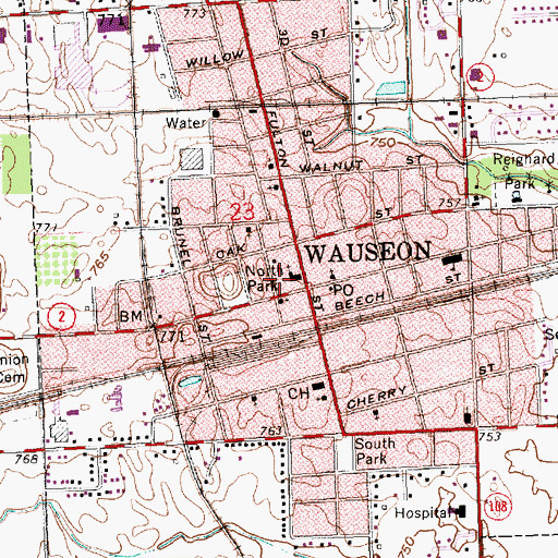 Topographic Map of Wauseon Fire Department, OH