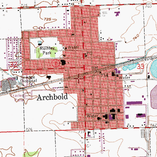 Topographic Map of Archbold - German Township Fire Department Station 1, OH