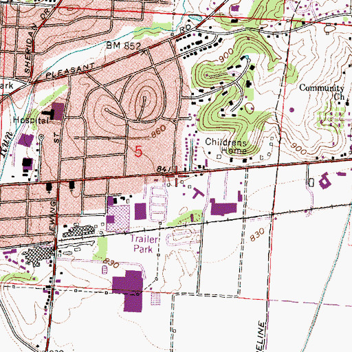 Topographic Map of Lancaster Fire Department Station 3 and Headquarters, OH