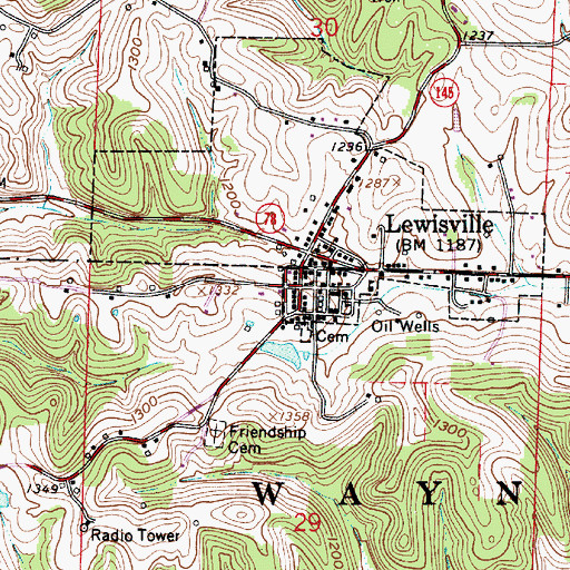 Topographic Map of Lewisville and Community Volunteer Fire Department, OH