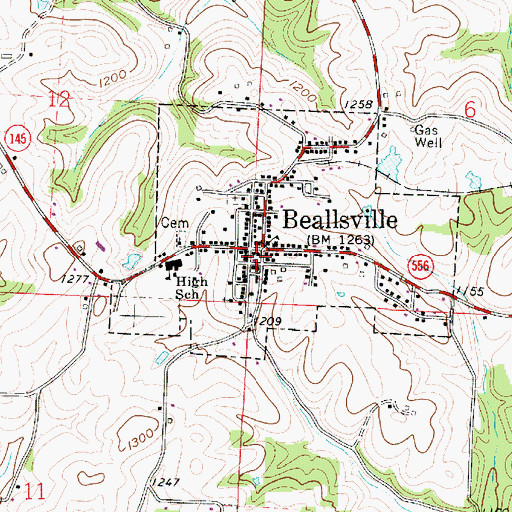 Topographic Map of Beallsville Volunteer Fire Department, OH