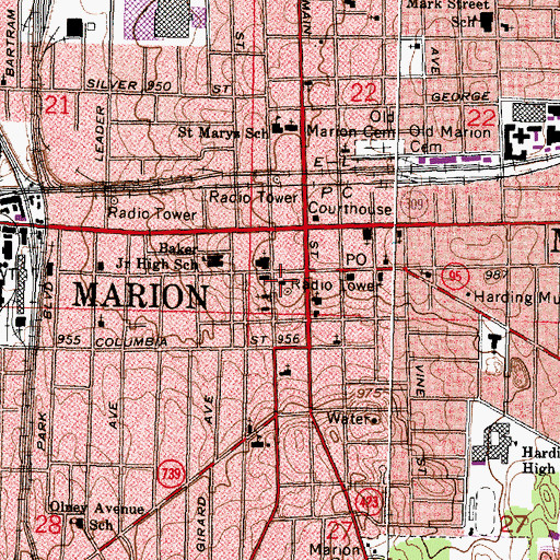 Topographic Map of Marion City Fire Department Station 1, OH