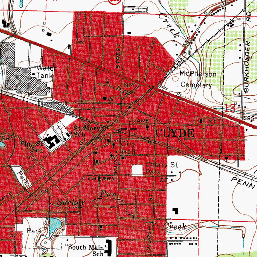Topographic Map of Clyde Fire Department Station 1, OH