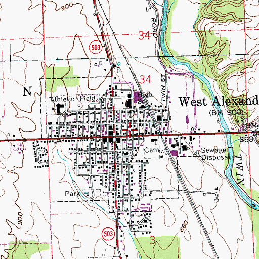 Topographic Map of West Alexandria Fire Department, OH