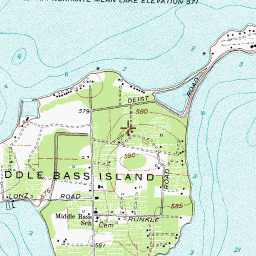 Topographic Map of Middle Bass Island Volunteer Fire Department, OH